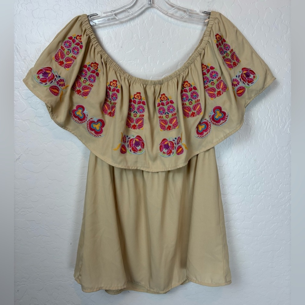 Vava by Joy Han Embroidered‎ Ruffle Off Cold Shoulder Dia De Los Muertos L 0338